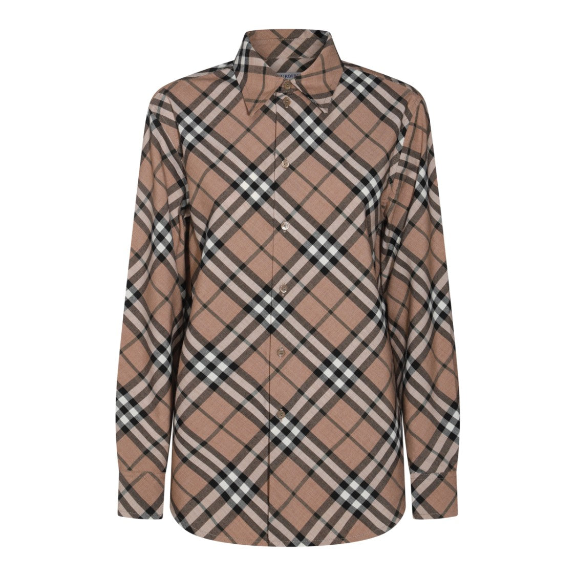 Burberry Beige Wool Check Motif Casual Shirt