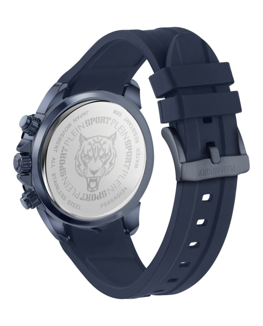 Plein Sport Impact Chronograph Watch With Blue Enamel Dial And Silicone Strap