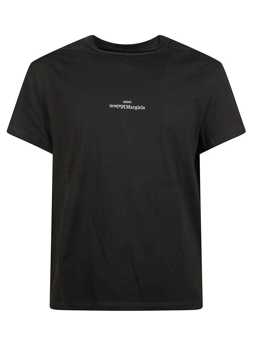 Maison Margiela Embroidered Black Cotton T-Shirt With Design