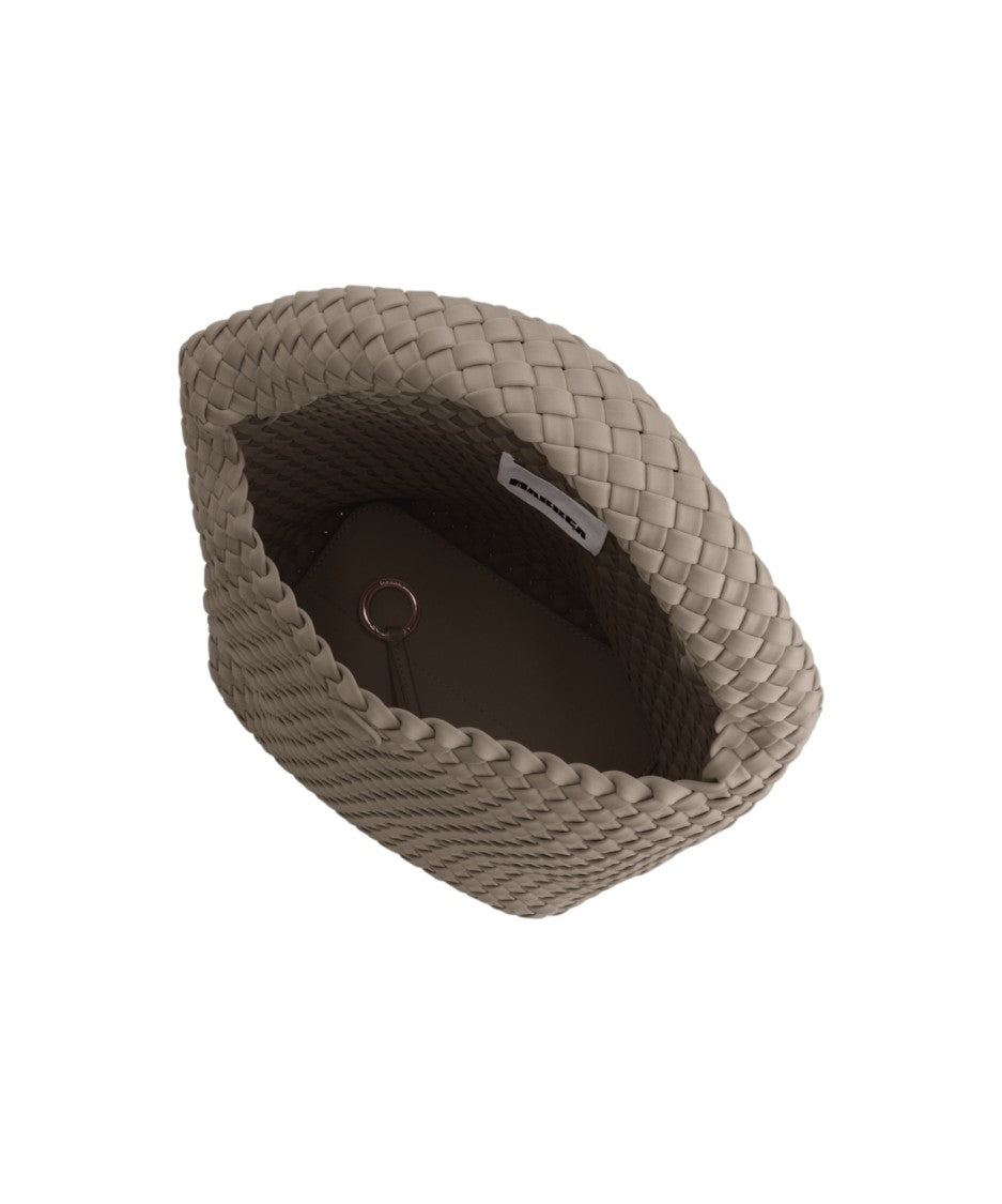 Marrea Beige Bucket Bag With Woven Design And Padded Handle