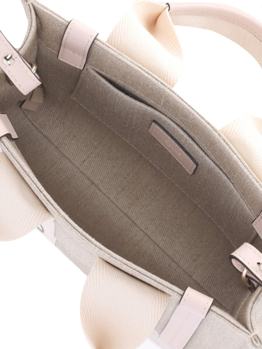 Chloé Beige Woody Lino Logo Tote Bag