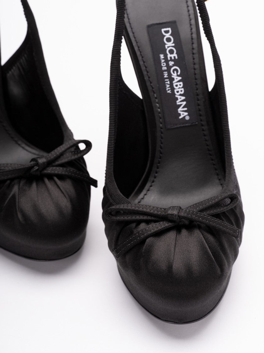 Dolce & Gabbana Gathered Fabric Slingbacks With Bow Detail
