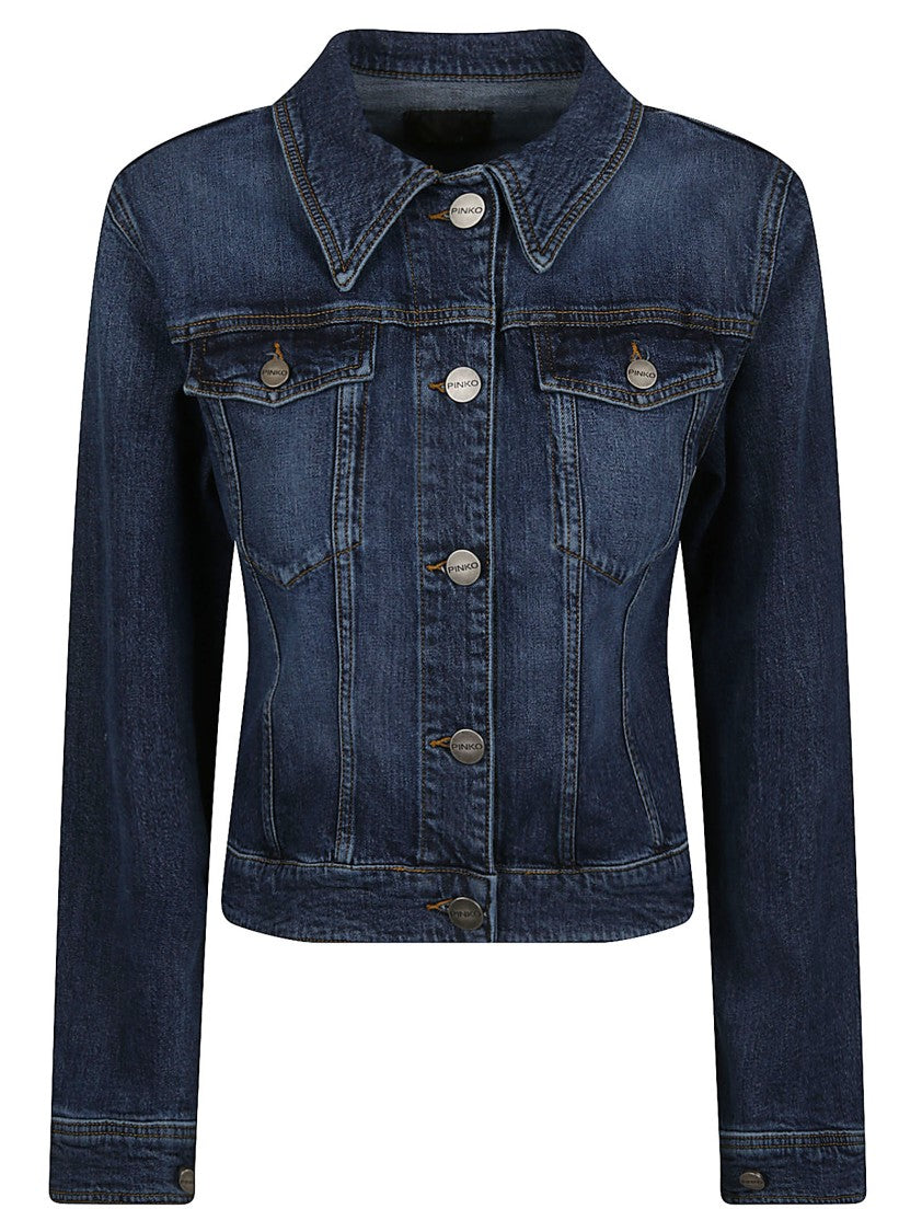 Pinko Ganimede Fitted Belted Cotton Denim Jacket