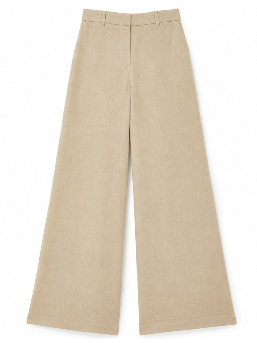 Max Mara Beige Belt Loops Linen Wide-Leg Pants