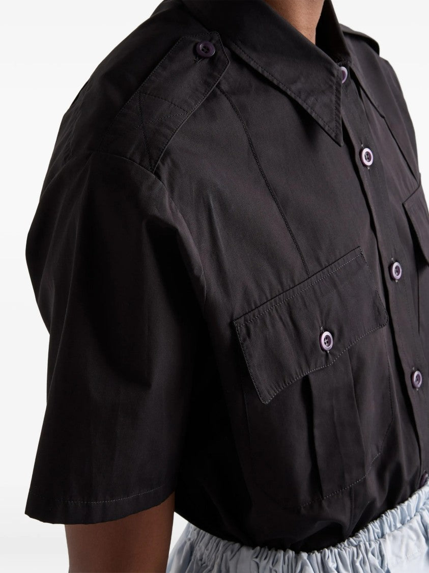 Prada Dark Popeline Boxy Short-Sleeved Shirt