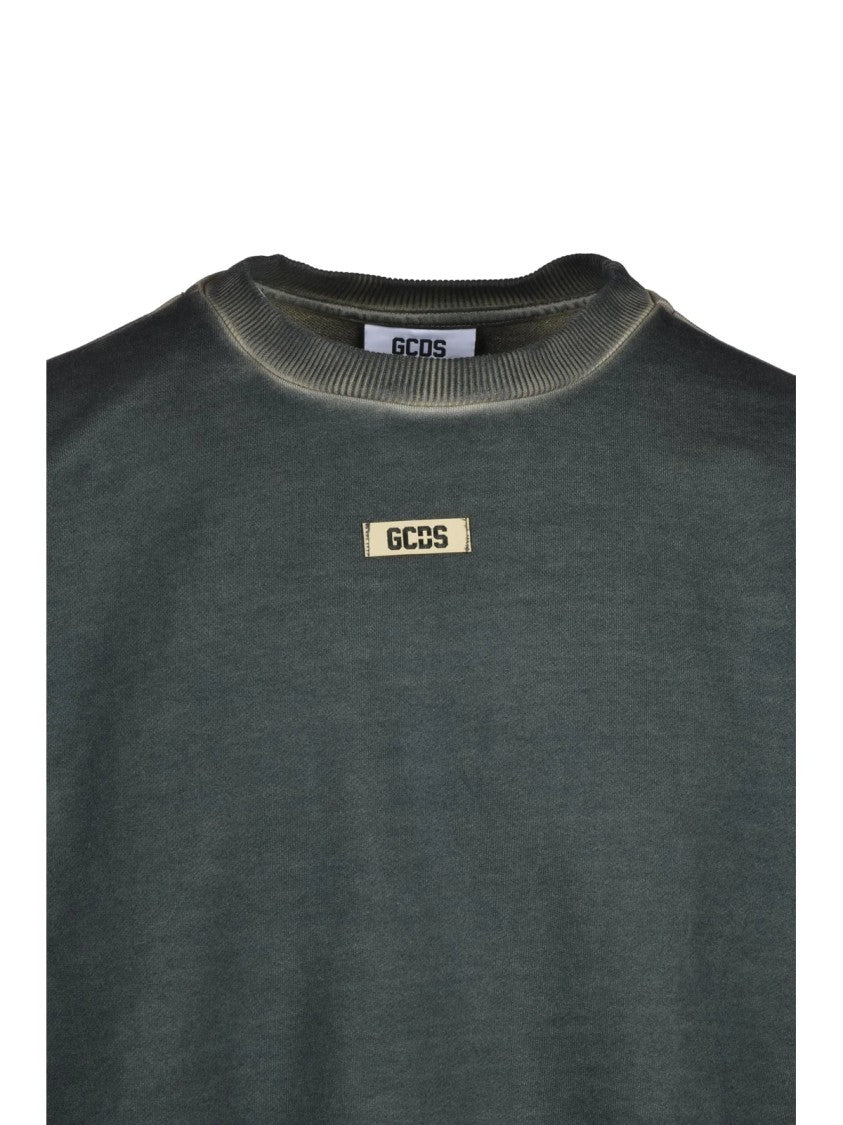 Gcds Green Cotton Distressed Sweatshirt