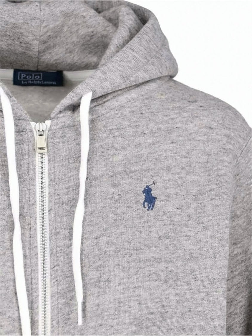 Polo Ralph Lauren Soft Heather Grey Zip-Up Hoodie With Embroidered Logo