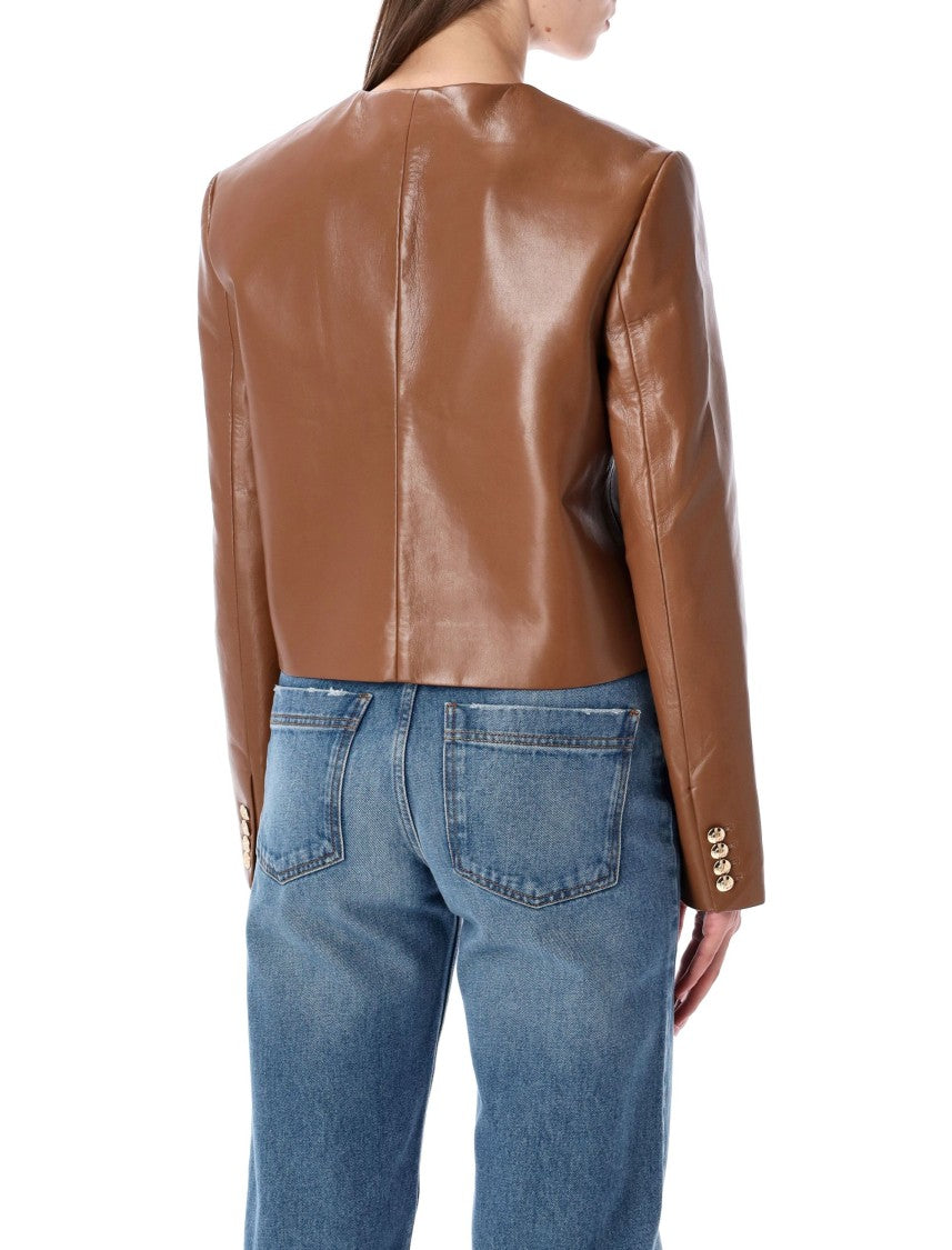 Anine Bing Cropped Leather Jacket Cognac