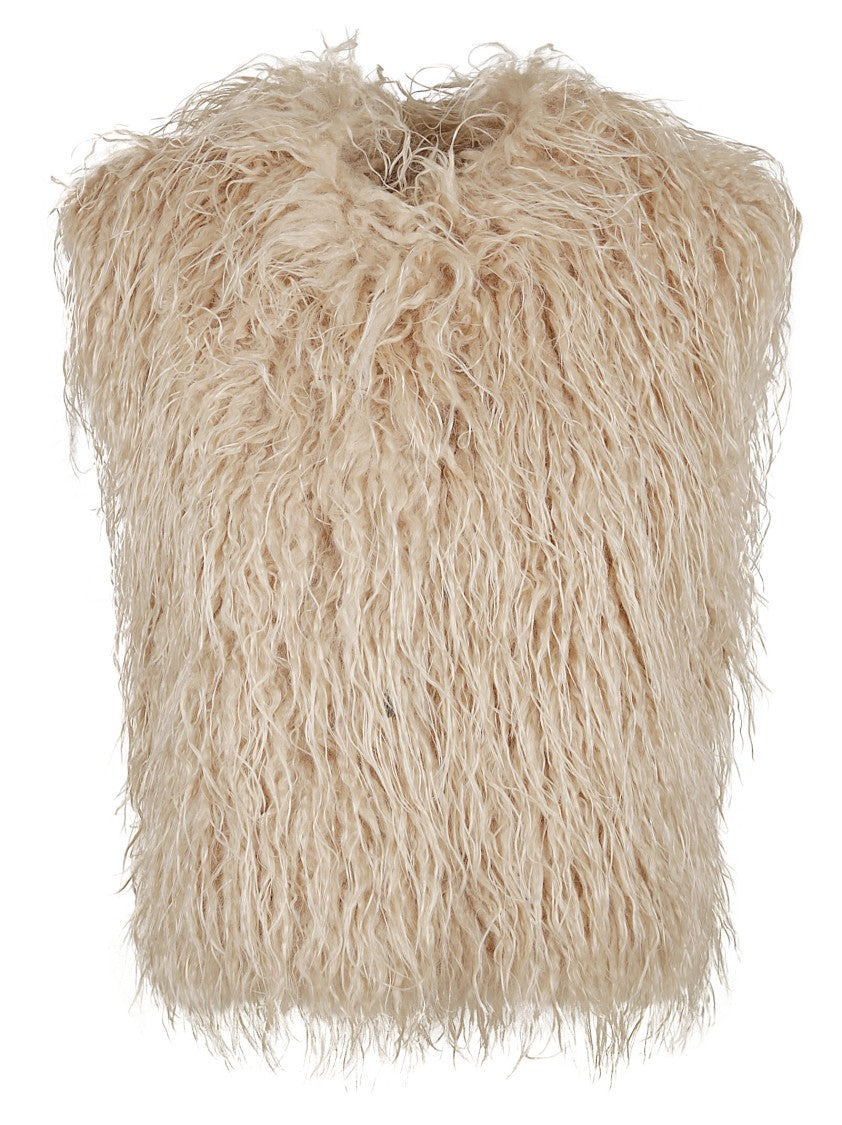 Forte Forte Shaggy Faux Fur Sleeveless Coat With Rounded Neckline