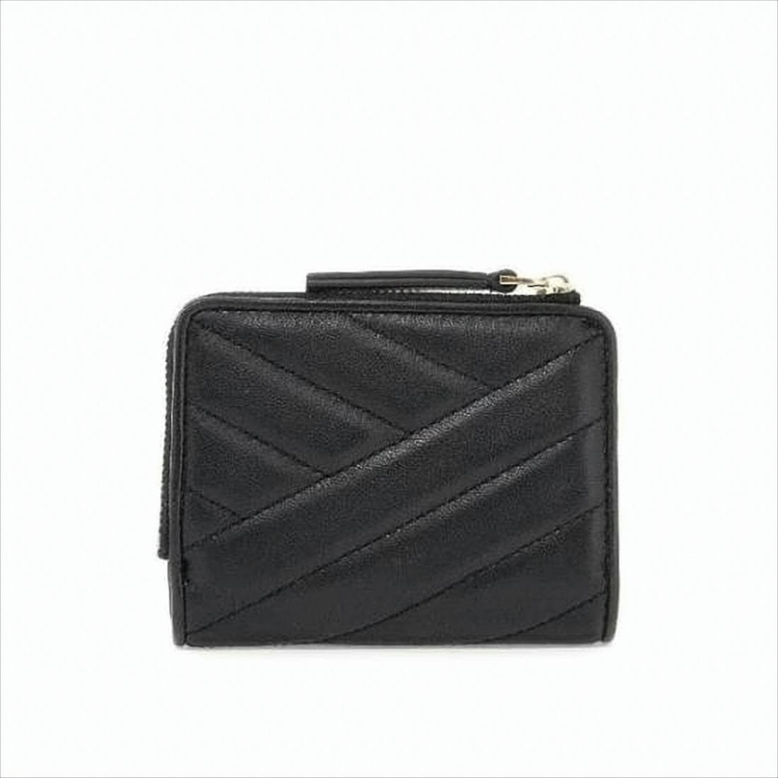 Tory Burch Quilted Black Lambskin Leather Wallet With Gold-Tone Logo