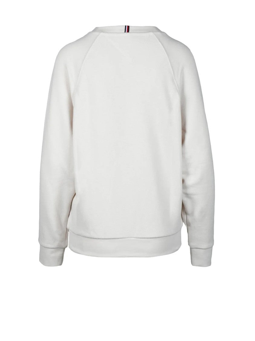 Tommy Hilfiger Relaxed Fit Cream Sweatshirt With Subtle Logo And Striped Tab
