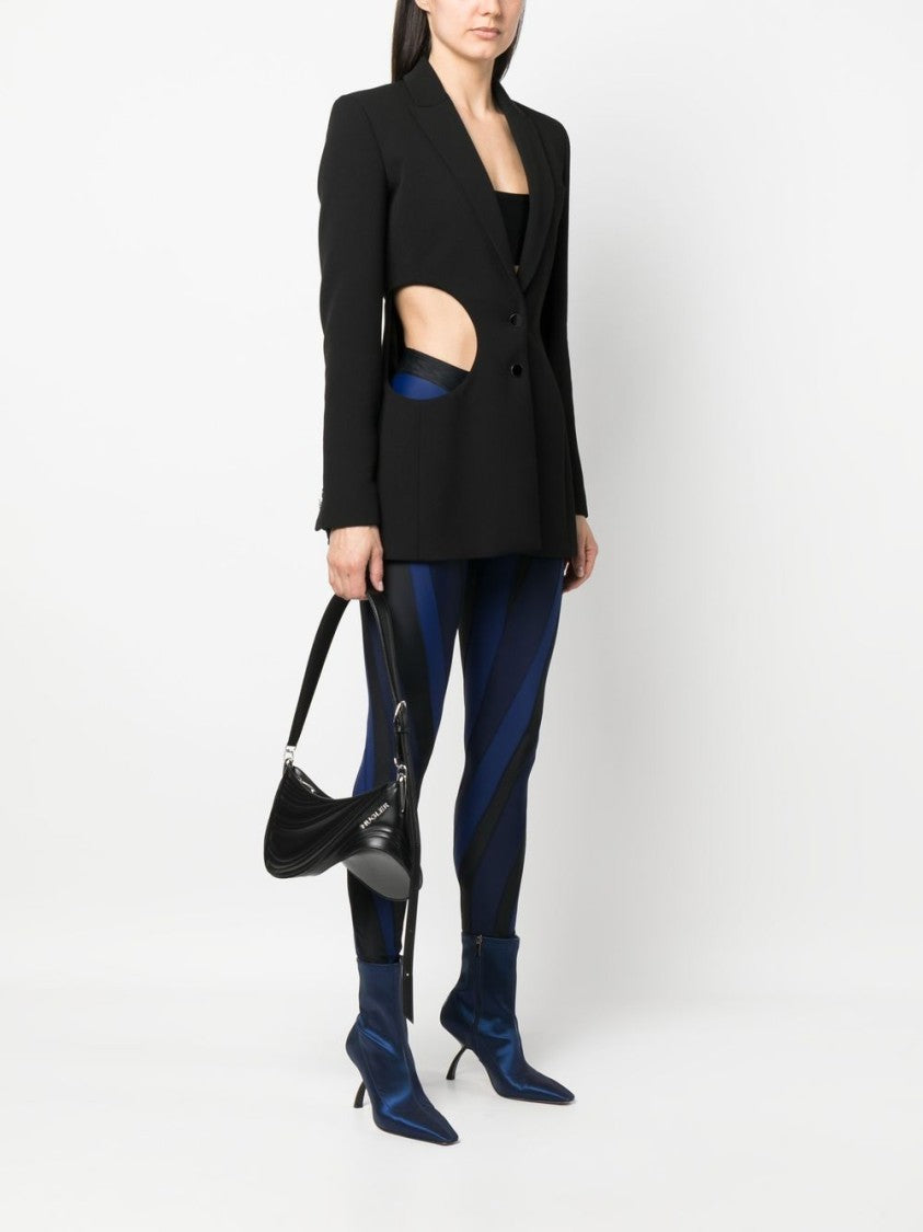 Mugler Spiral Curve Embossed Crossbody Bag In Black Calf Leather