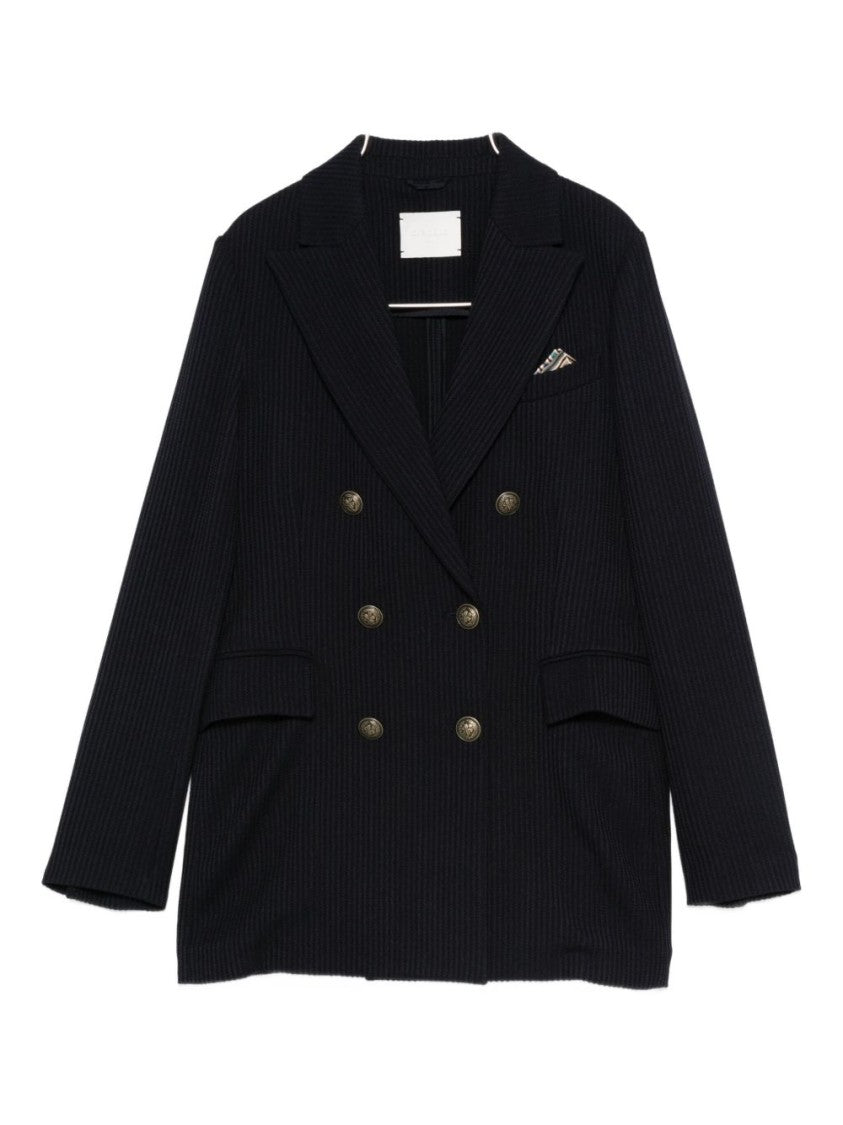 Circolo 1901 Pinstriped Blue Virgin Wool Double-Breasted Jacket