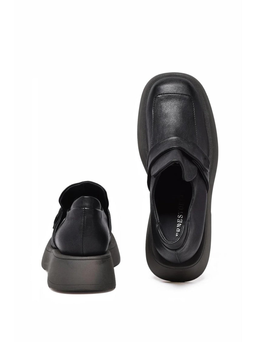 Ernesto Dolani Black Leather Platform Loafers
