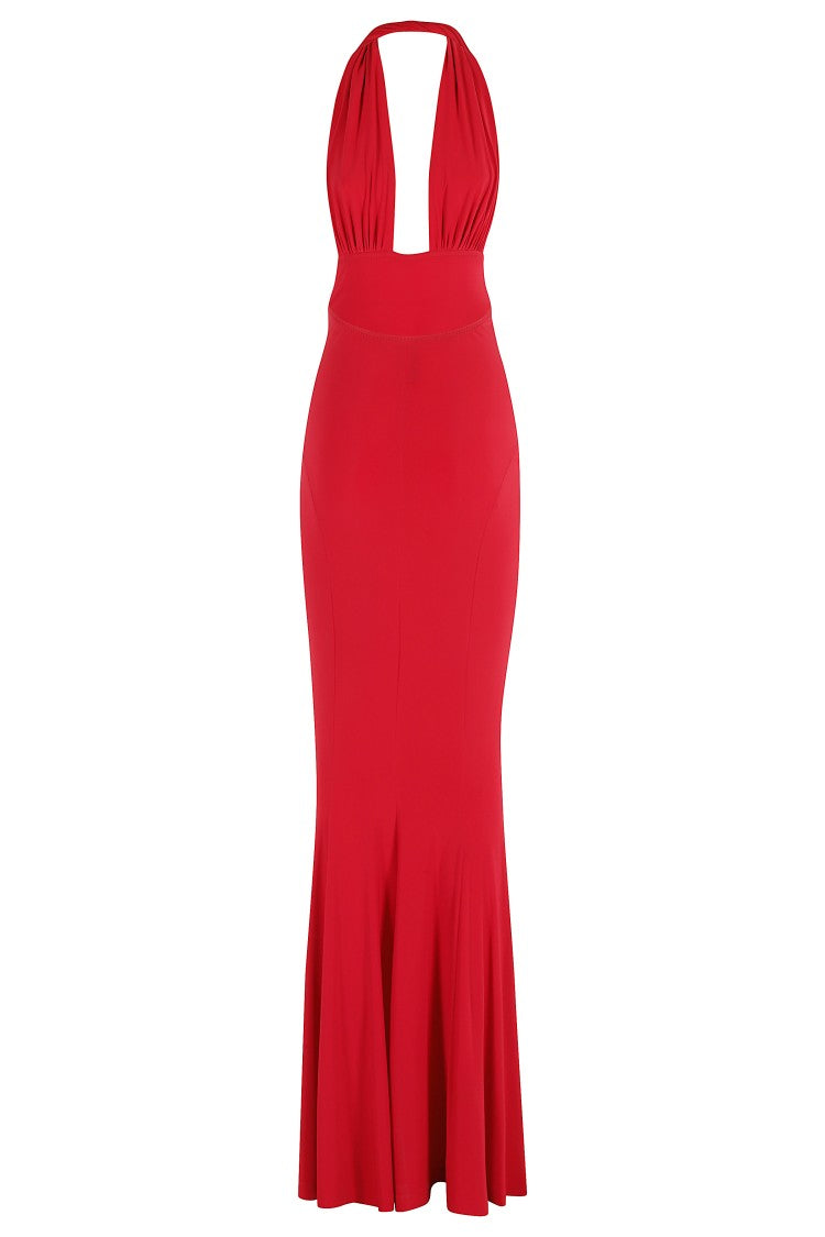 Norma Kamali Cross Halter Fishtail Gown