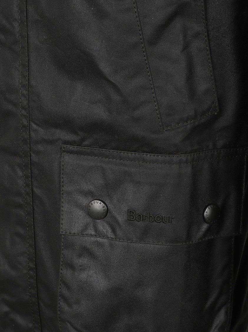 Barbour Dark Green Corduroy Collar Waxed Cotton Jacket