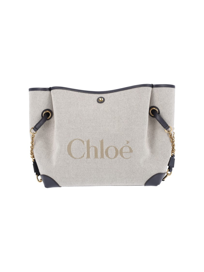 Chloé Textured Fabric Tote Bag With Leather Trim
