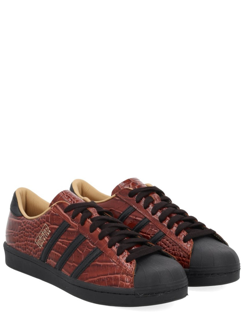 Adidas Originals Textured Brown Low-Top Sneakers With Crocodile Skin Pattern