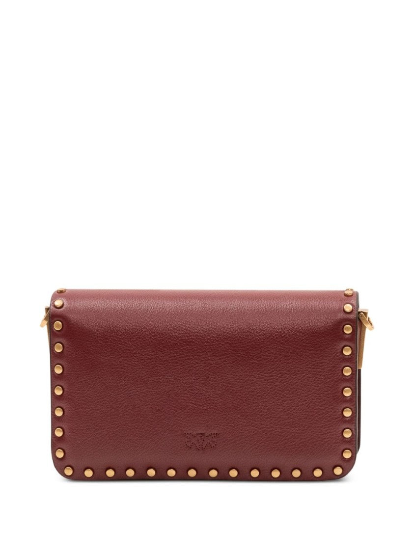 Pinko Burgundy Rectangular Studded Gold Clasp Handbag