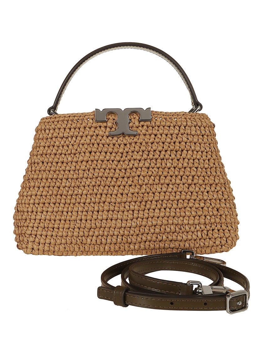 Tory Burch Hand-Woven Raffia Mini Satchel With Leather Accents