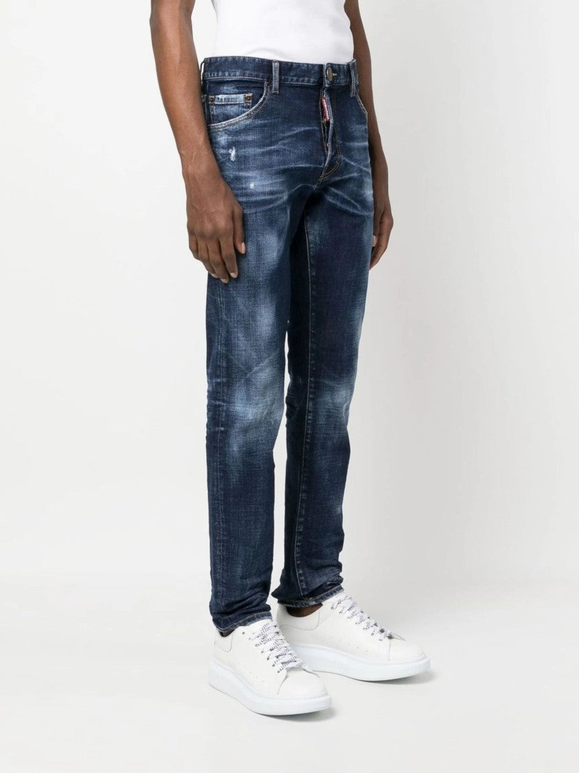 Dsquared2 Logo-Patch Straight-Leg Blue Denim Jeans