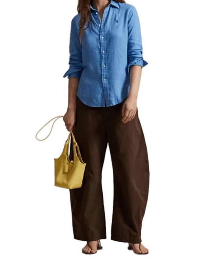 Polo Ralph Lauren Light Blue Linen Shirt With Pearl Buttons And Embroidered Detail