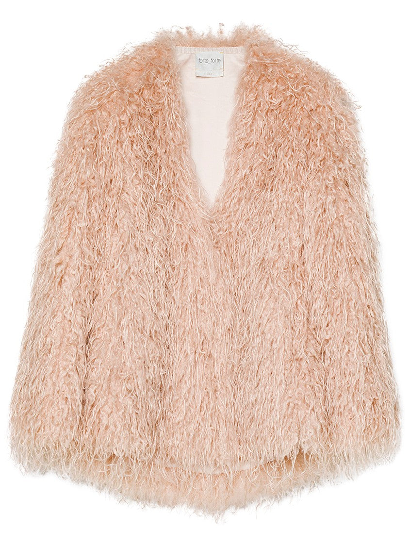 Forte Forte Voluminous Textured Kimono-Style Coat In Peachy Beige