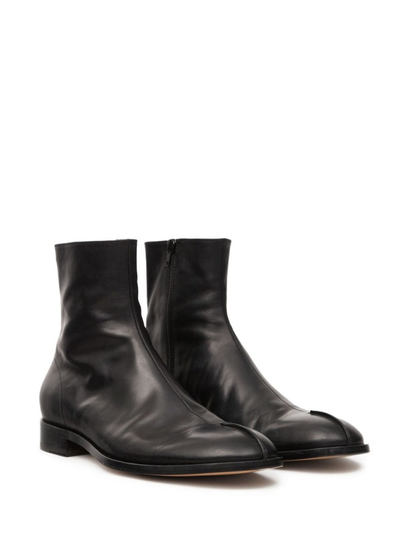 Mm6 By Maison Margiela Smooth Leather Ankle Boots With Pointed Toe And Zip Closure