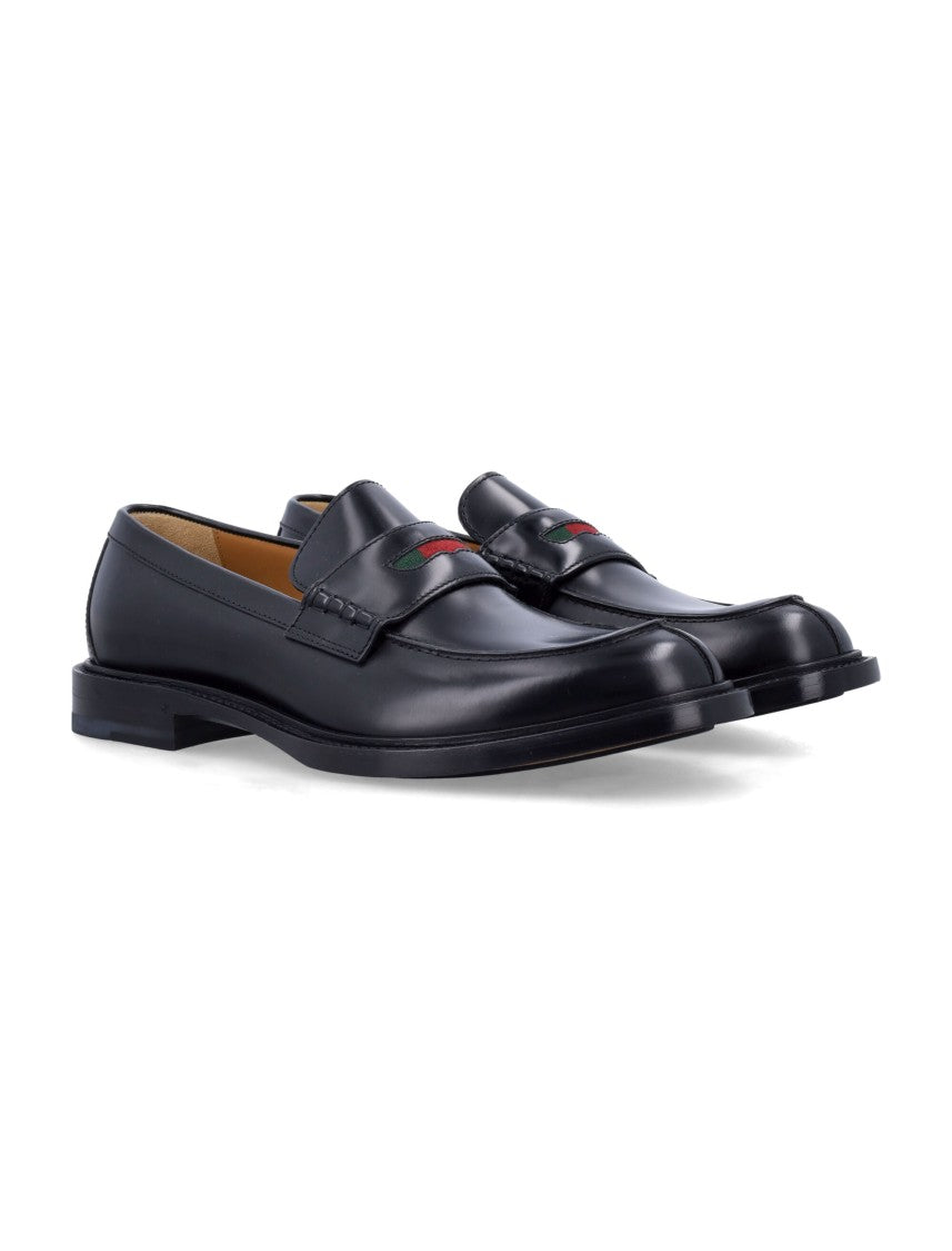 Gucci Black Leather Loafers With Iconic Web Detail