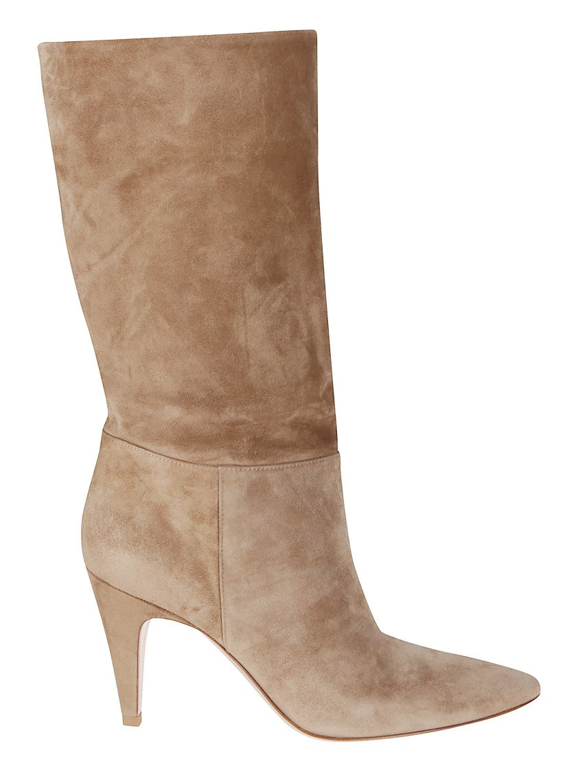 Gianvito Rossi Mid-Calf Suede Boot With Pointed Toe And Tapered Heel