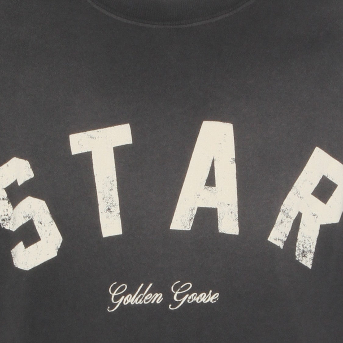Golden Goose Distressed Grey Cotton T-Shirt With Logo Print