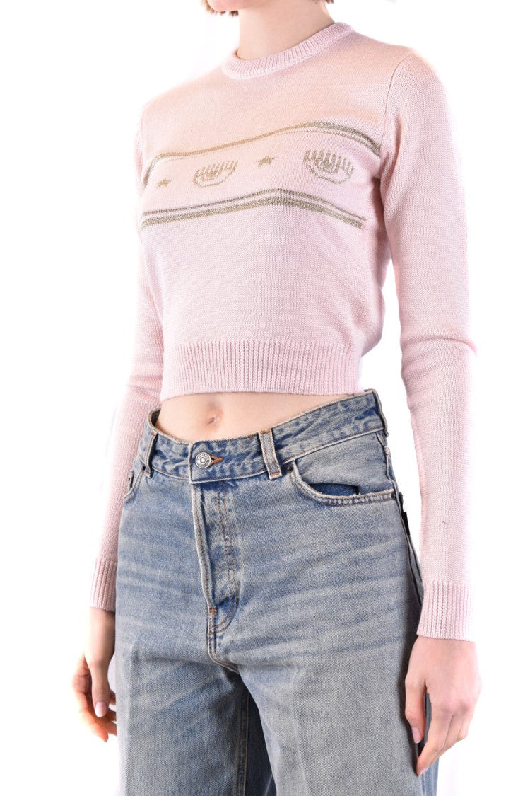 Chiara Ferragni Cropped Knit Sweater Subtle Horizontal Patterns