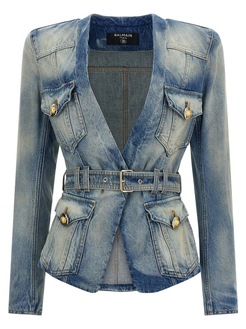 Balmain Stonewashed Cotton Denim Blazer
