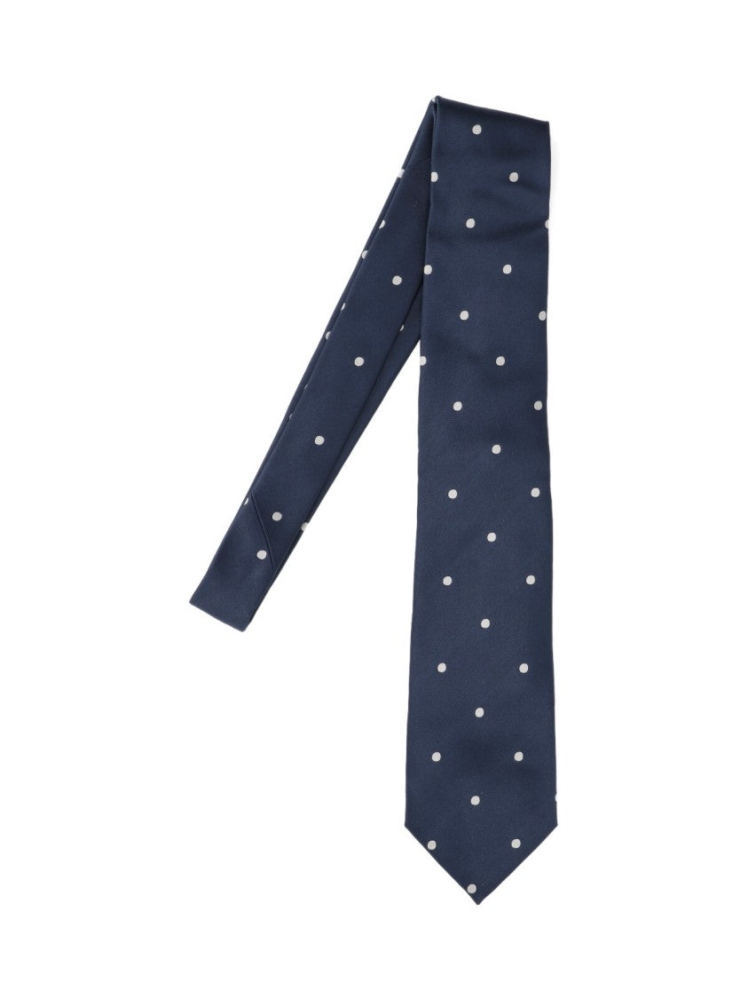 Tom Ford Navy Silk Tie With White Polka Dots