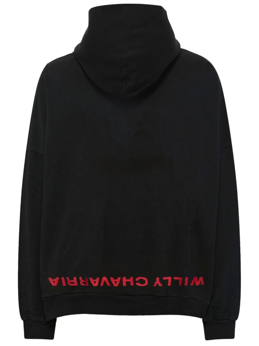 Willy Chavarria Front Embroidered Cotton Sweatshirt With Kangaroo Pocket