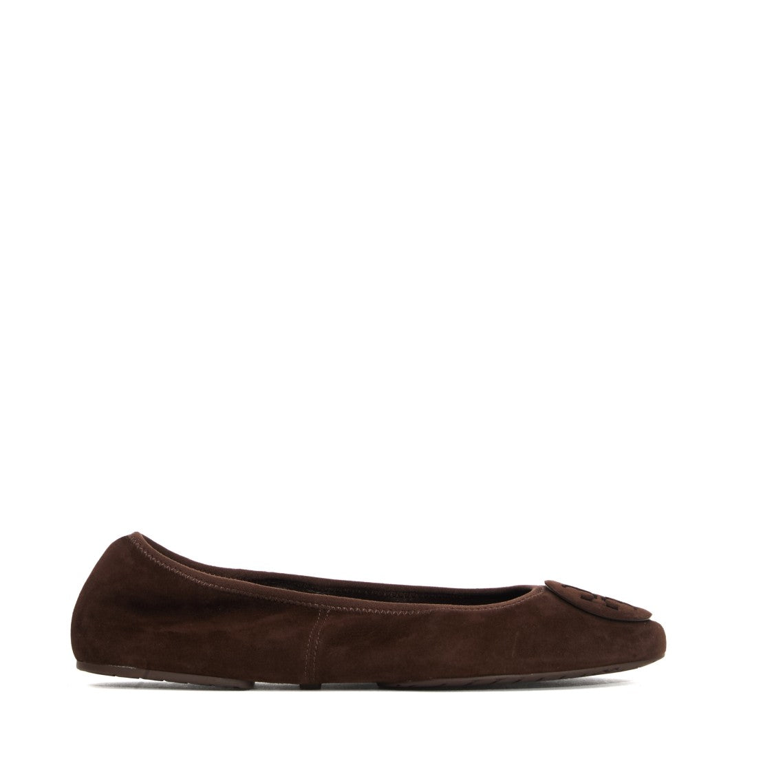 Tory Burch Suede Ballet Flats Elasticized Edges Emblem