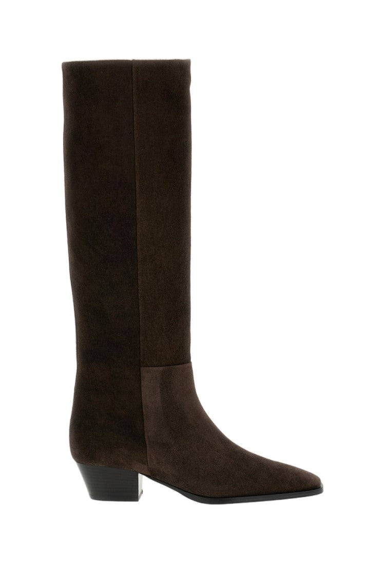 Aeydē Brown Medea High-Heeled Calfskin Mid-Calf Boots