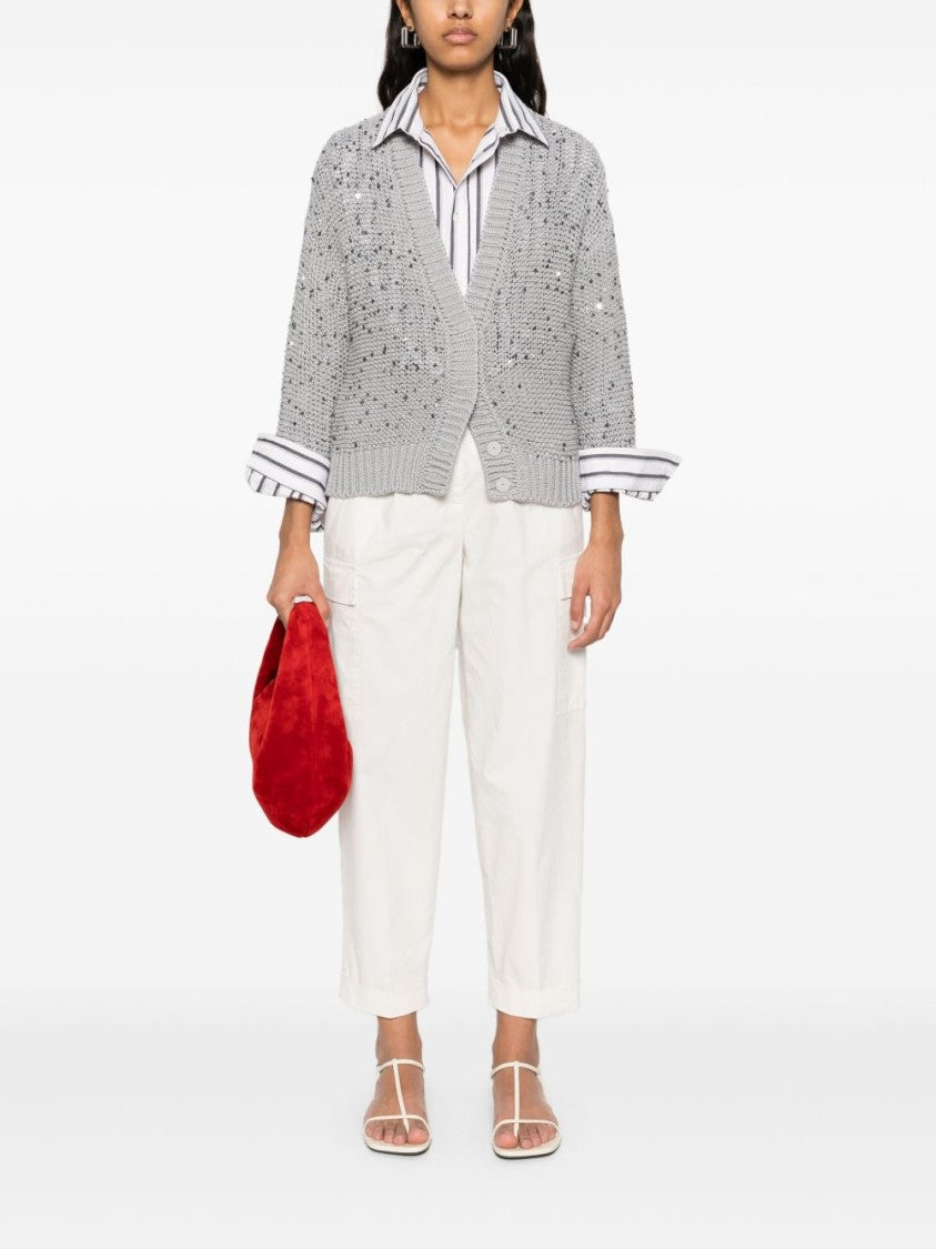 Peserico Cropped White Trousers With Relaxed Fit