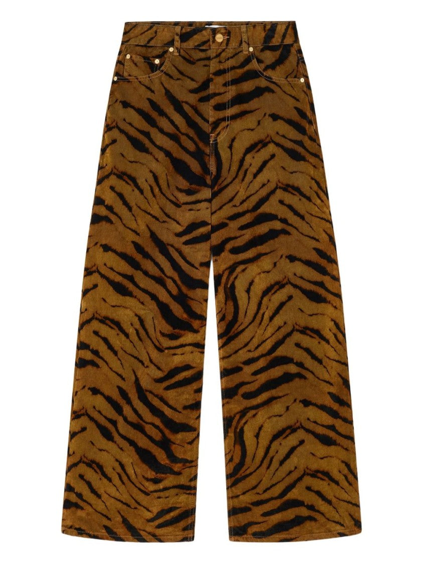 Ganni Bold Tiger Stripe Wide-Leg Pants