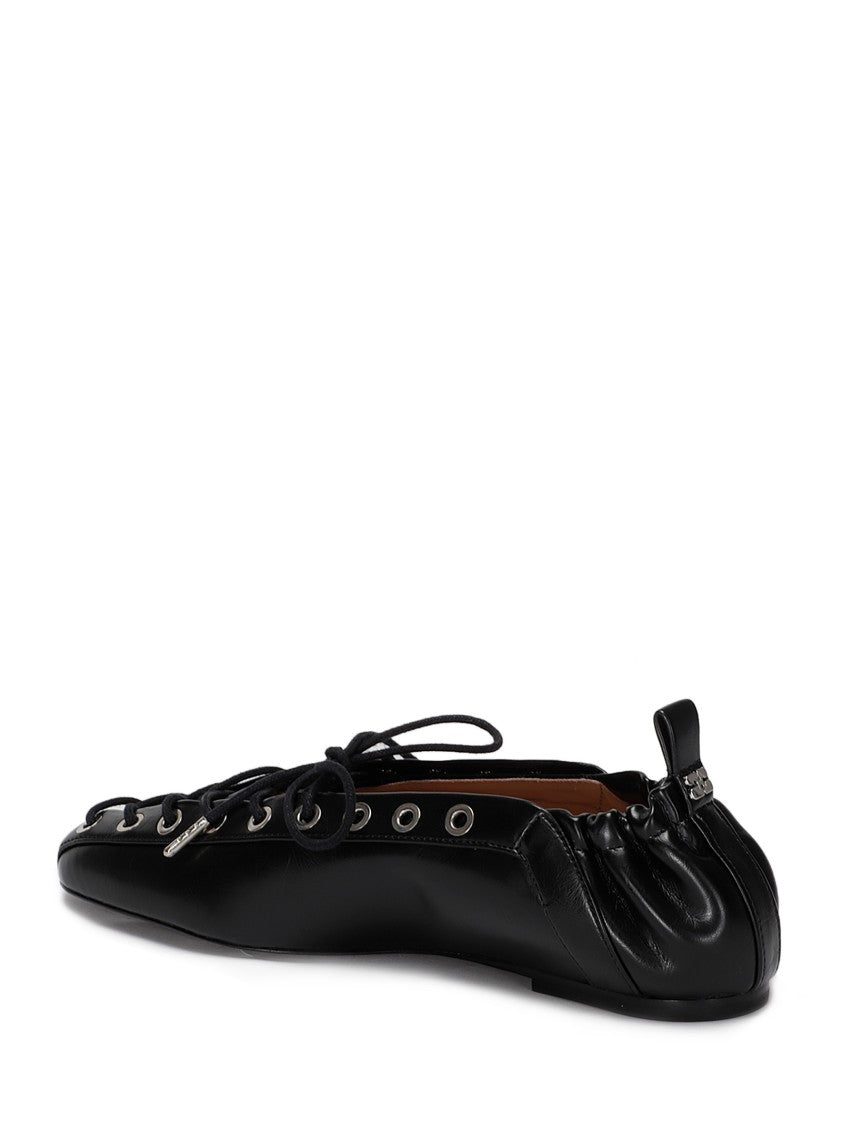 Ganni Eyelets Lace Up Ballerina Crinkle Oleatex