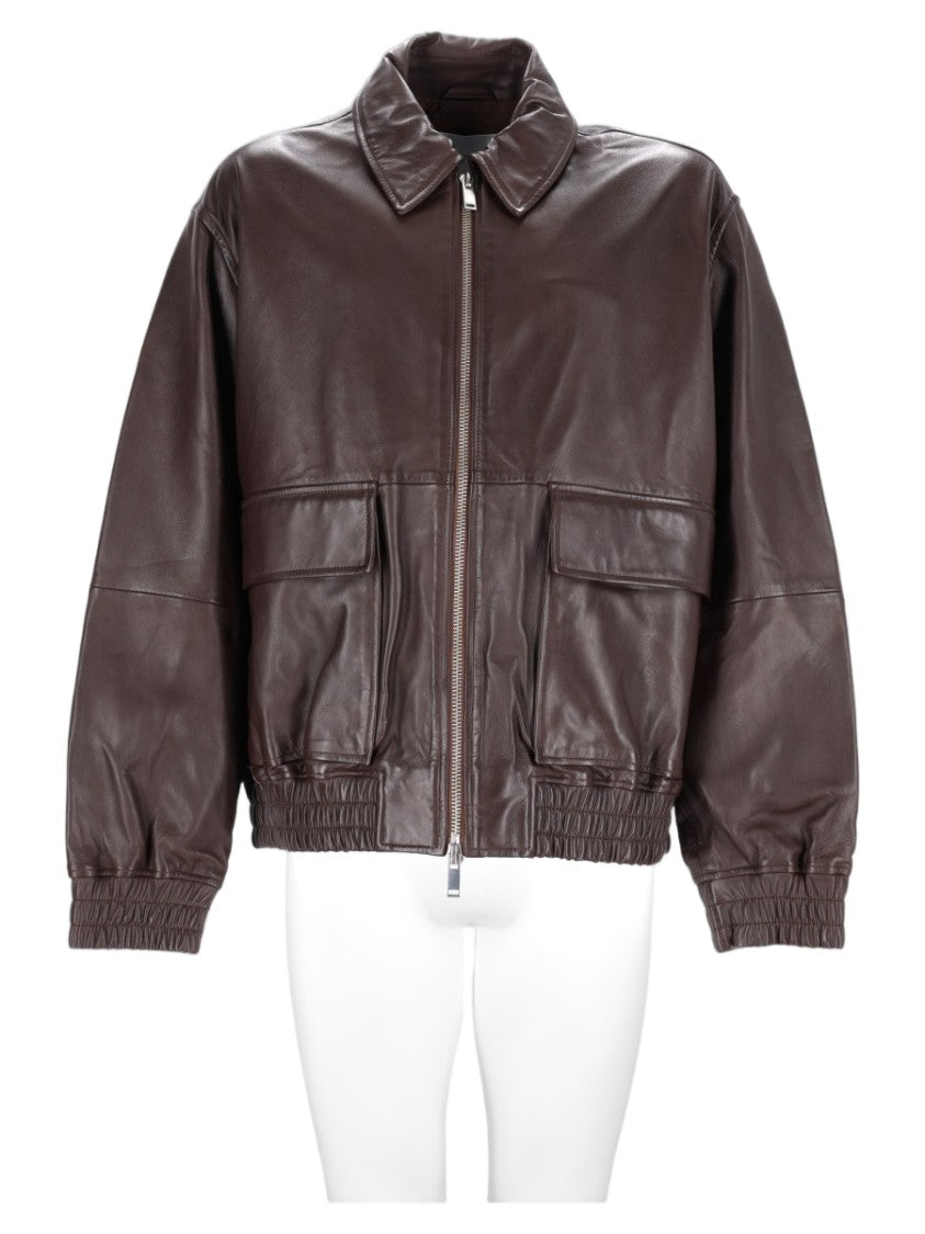 Studio Nicholson Brown Lambskin Leather Classic Collar Jacket