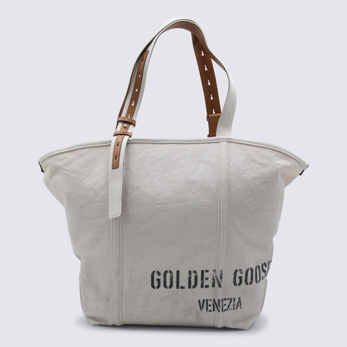 Golden Goose Beige Canvas Tote Bag With Leather Straps