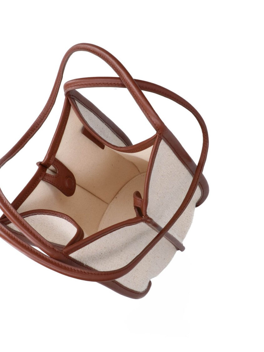 Hereu Off-White Structured Fabric Leather Trim Bag