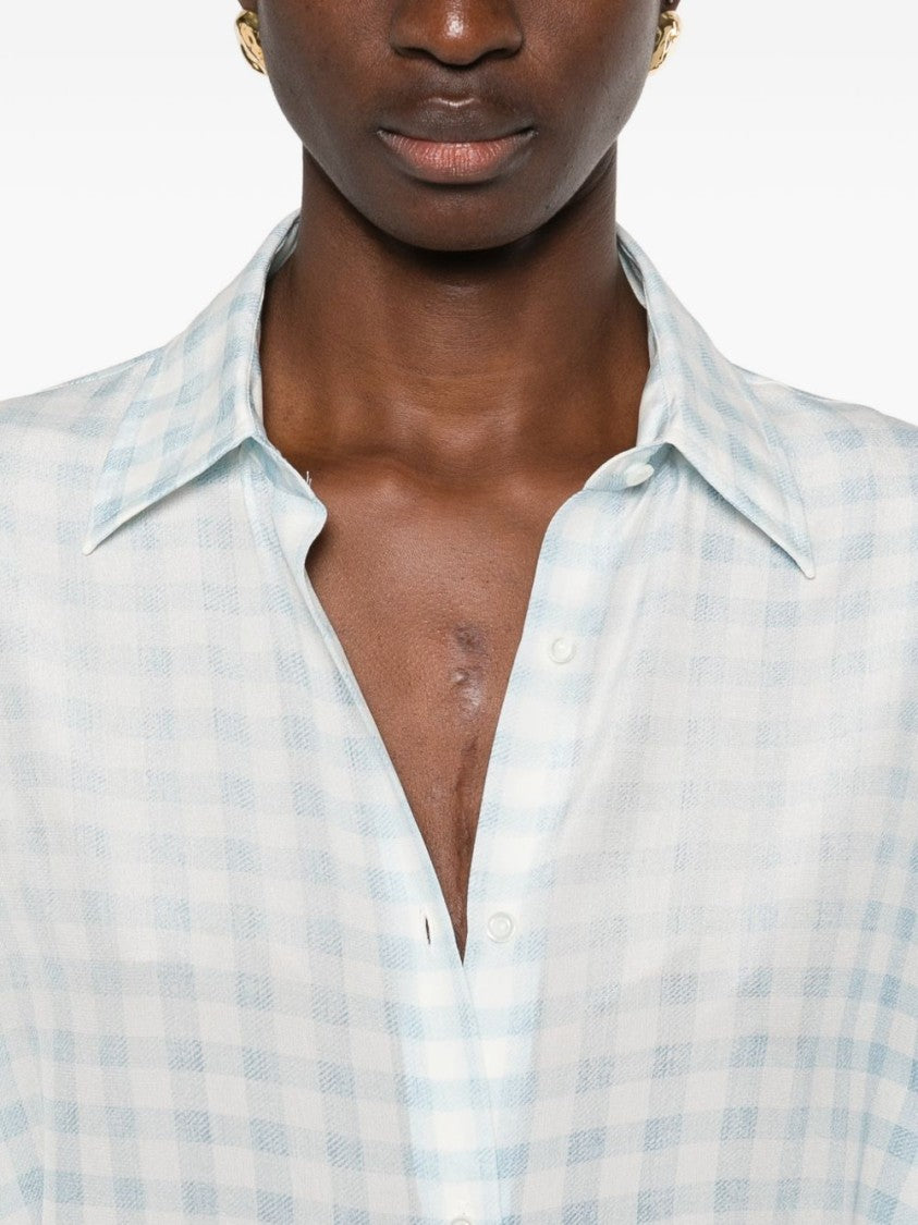 Ermanno Scervino Lightweight Semi-Sheer Checkered Shirt In 100% Silk