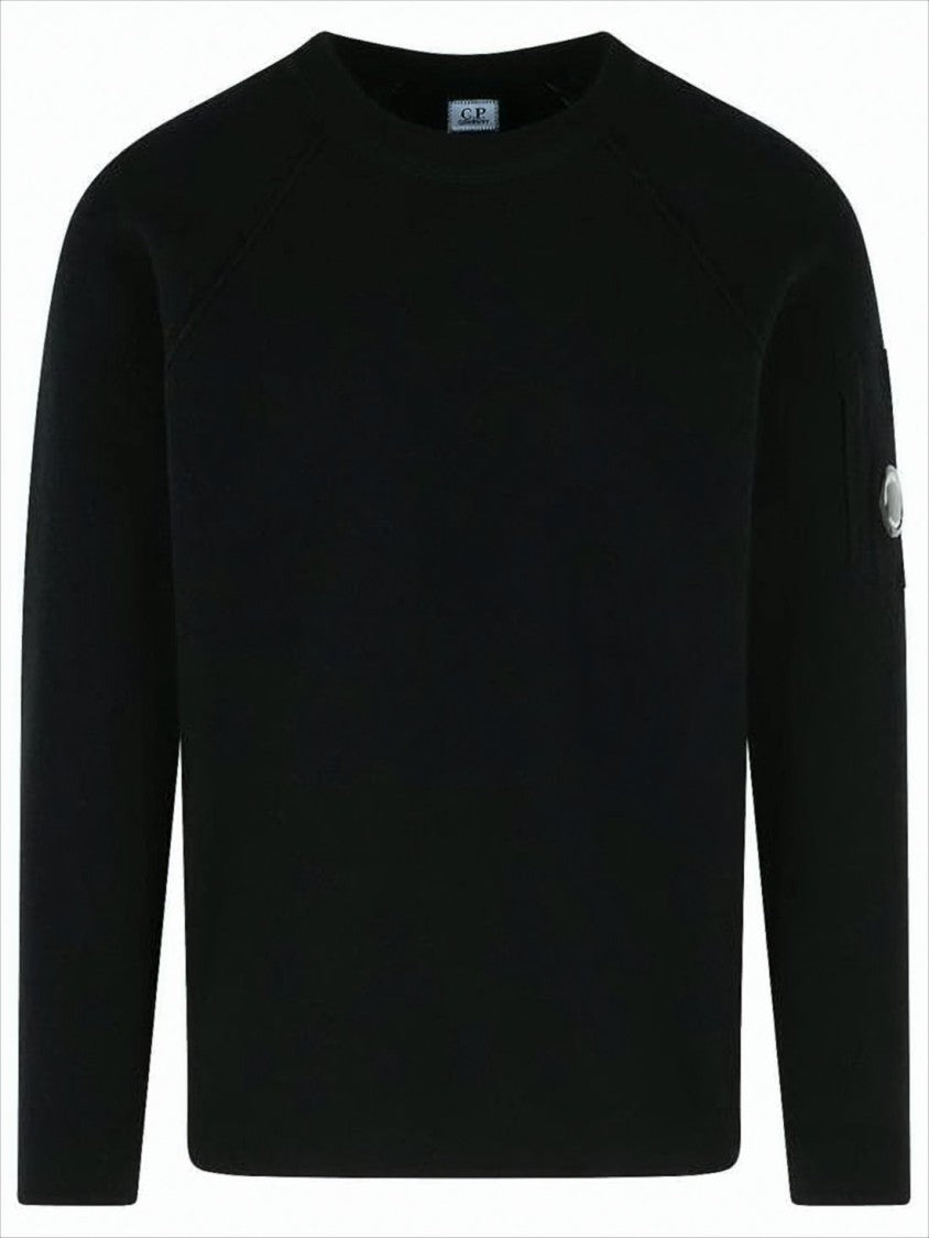 C.P. Company Minimalist Black Wool Sweater With Subtle Logo Patch