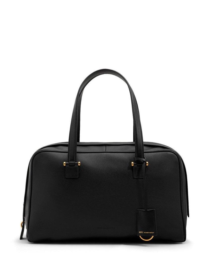 Ami Paris Black Silk Nylon Gold Hardware Rectangular Shoulder Bag