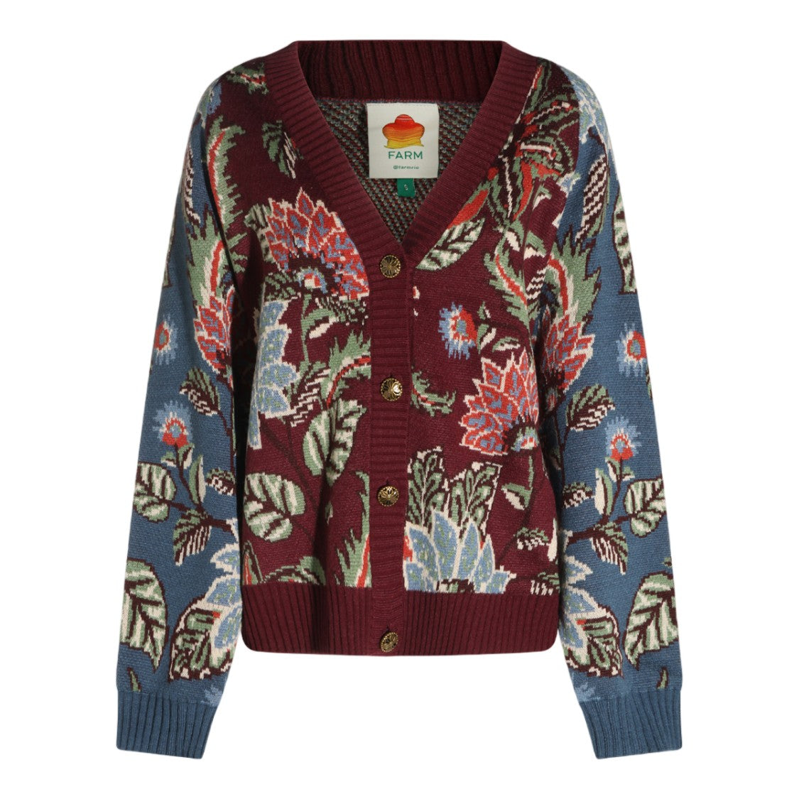 Farm Rio Floral Button-Down Ribbed Cuff Sweater
