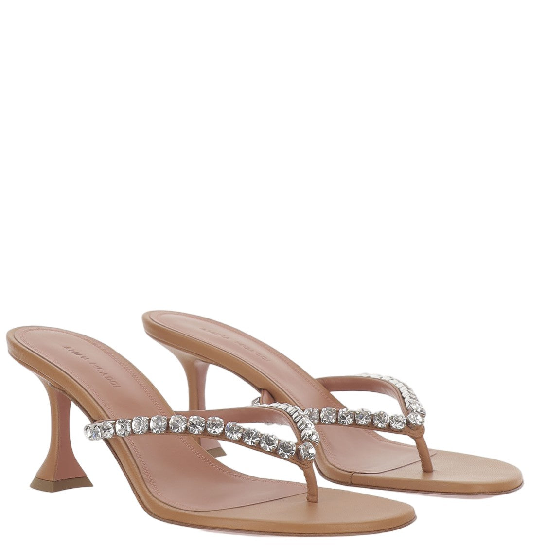 Amina Muaddi Leather Sandals With Crystal-Embellished Thong Design