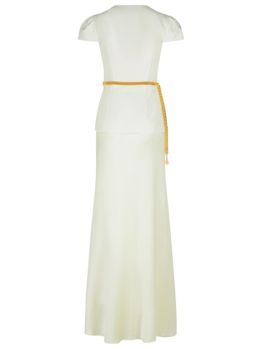 Self-Portrait Maxi Taffeta Dress With Front Button Closure