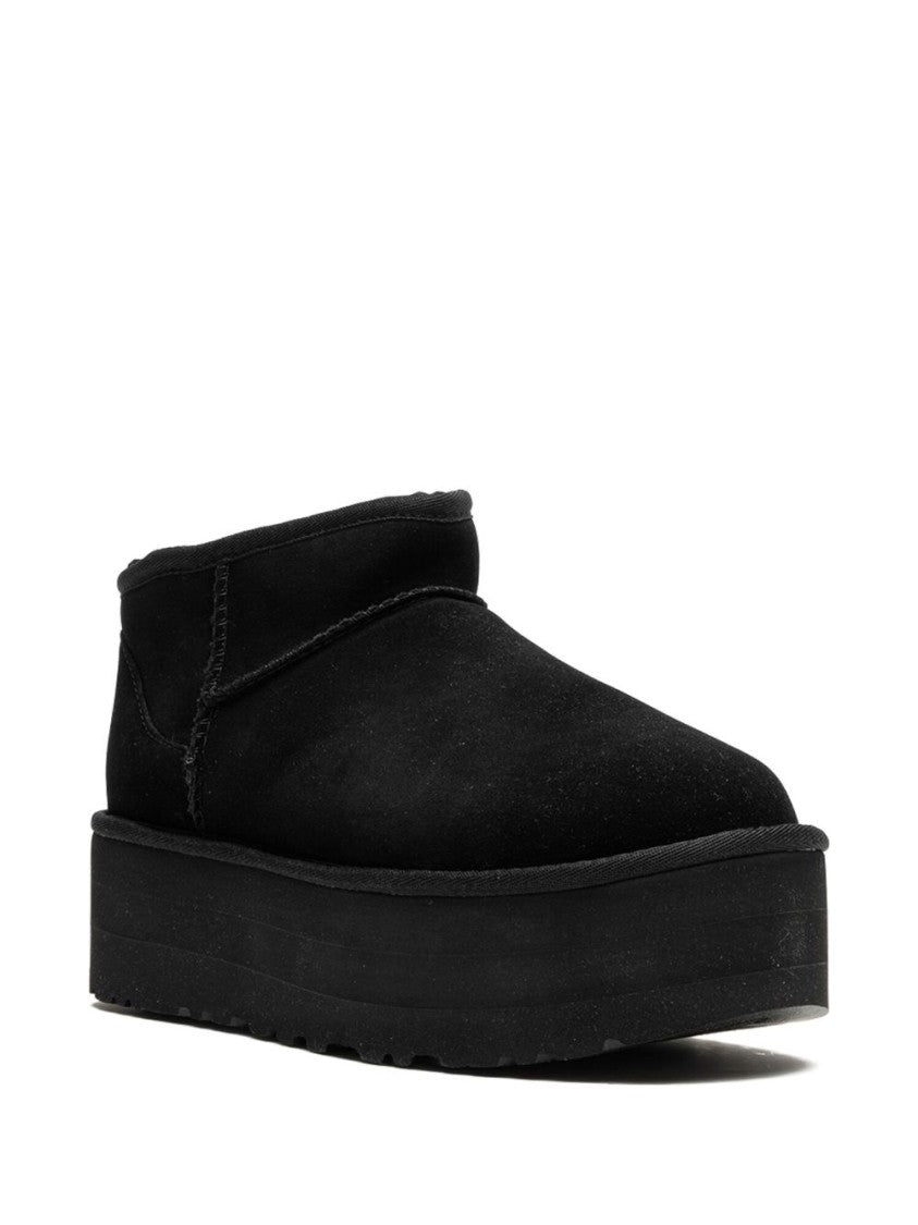 Ugg Ankle-Length Black Suede Slip-On Boots With Platform Sole
